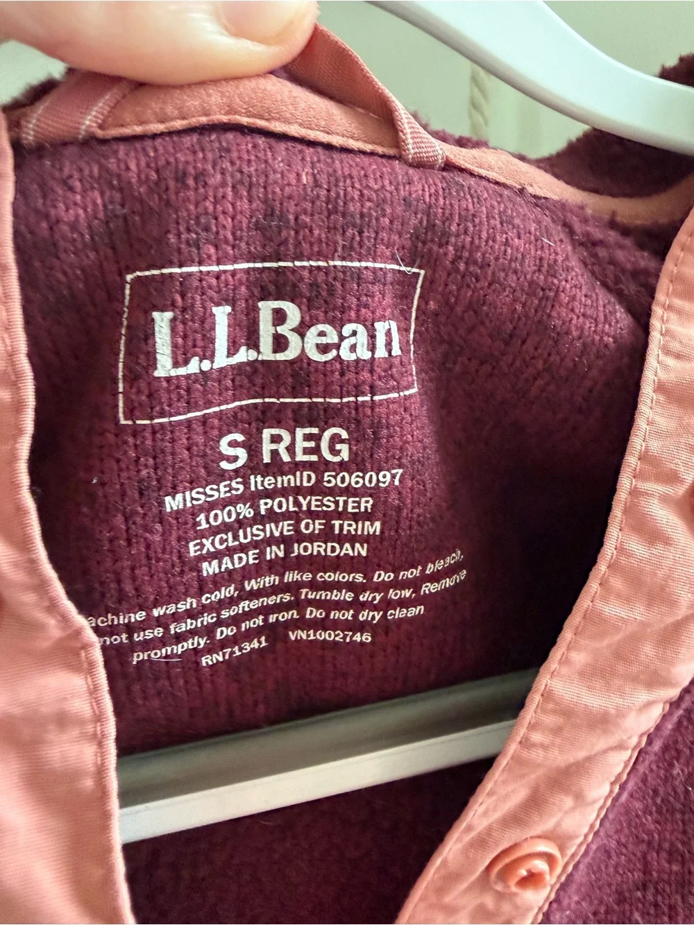 L.L. Bean Women's Burgundy Pullover Fleece with Coral Trim